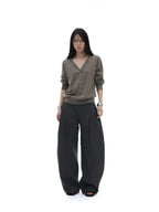 iamxiaa Black Sculptural Tailored Pressed Pleats Women's Wool Blend Wide-leg Pants