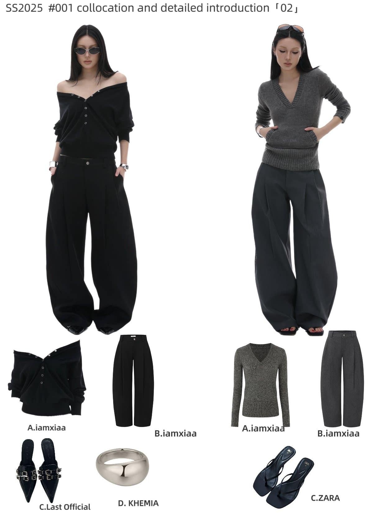 iamxiaa Black Sculptural Tailored Pressed Pleats Women's Wool Blend Wide-leg Pants