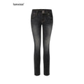 iamxiaa Black Vintage Washed Double Button Women's Cotton Stretch Denim Skinny Jeans 978041050418