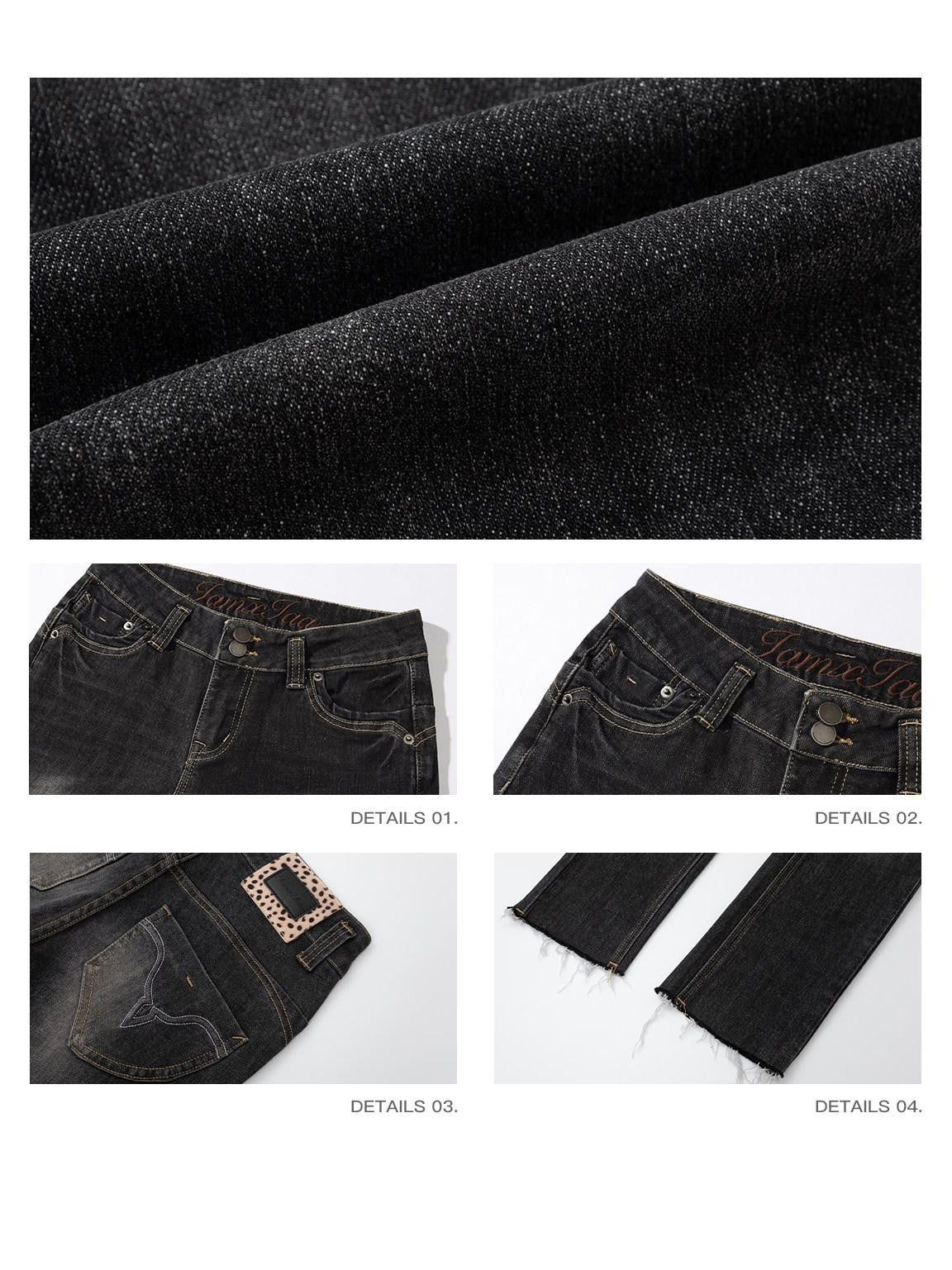 iamxiaa Black Vintage Washed Double Button Women's Cotton Stretch Denim Skinny Jeans