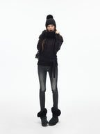 iamxiaa Black Vintage Washed Double Button Women's Cotton Stretch Denim Skinny Jeans