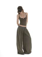 iamxiaa Bone Button U Neck Racerback Low Rise Women's Wide Ribbed Wide-leg Pants