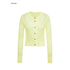 iamxiaa Brown Yellow Openwork Diamond Texture Women's Alpaca Wool Blend Cardigans 967354357460