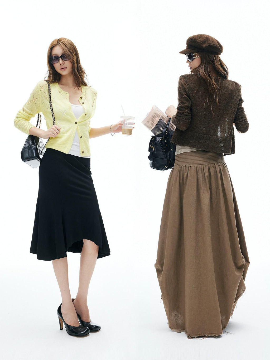 iamxiaa Brown Yellow Openwork Diamond Texture Women's Alpaca Wool Blend Cardigans