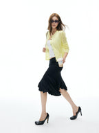 iamxiaa Brown Yellow Openwork Diamond Texture Women's Alpaca Wool Blend Cardigans