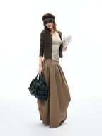 iamxiaa Brown Yellow Openwork Diamond Texture Women's Alpaca Wool Blend Cardigans
