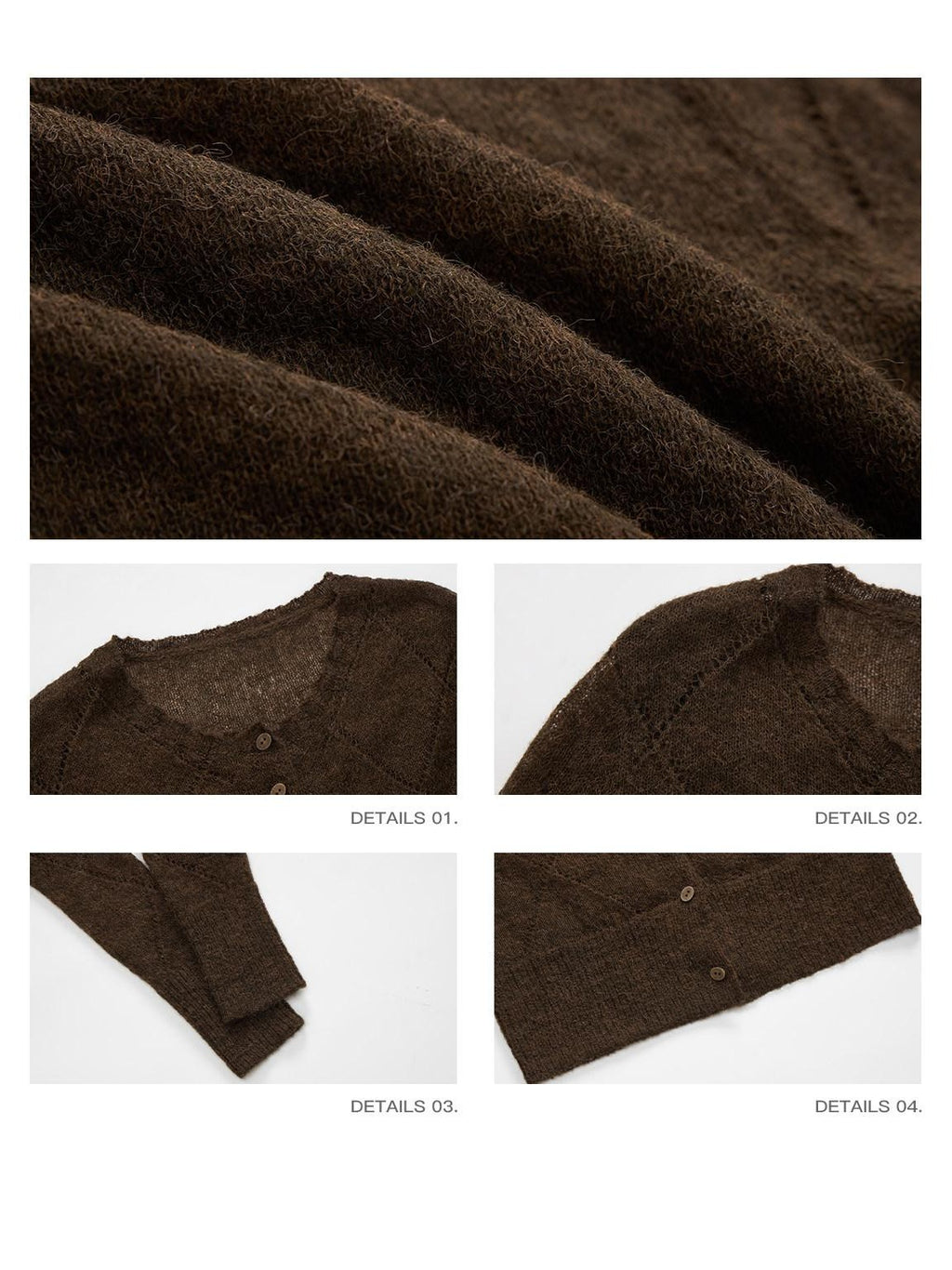 iamxiaa Brown Yellow Openwork Diamond Texture Women's Alpaca Wool Blend Cardigans
