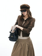 iamxiaa Brown Yellow Openwork Diamond Texture Women's Alpaca Wool Blend Cardigans