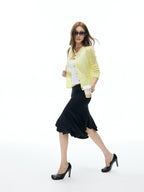 iamxiaa Brown Yellow Openwork Diamond Texture Women's Alpaca Wool Blend Cardigans