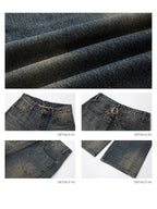 iamxiaa Cement Yellow Contrast Washed Deconstructed Pockets Women's Denim Straight Jeans