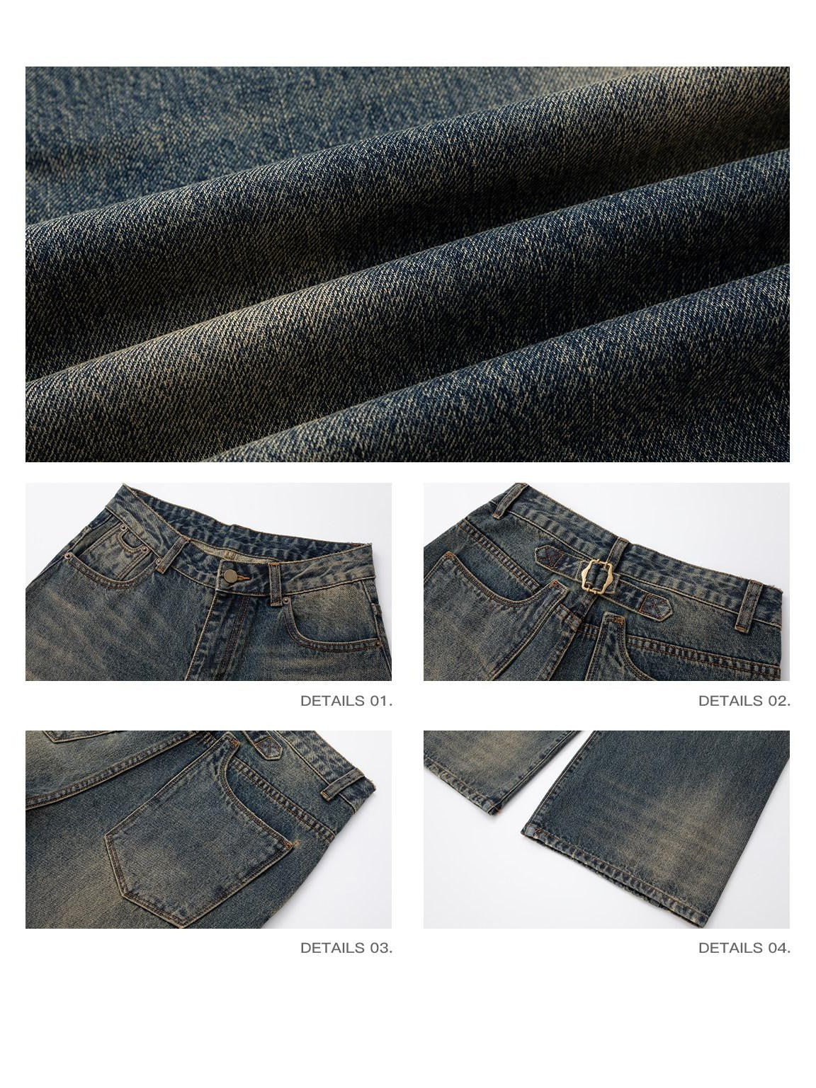 iamxiaa Cement Yellow Contrast Washed Deconstructed Pockets Women's Denim Straight Jeans