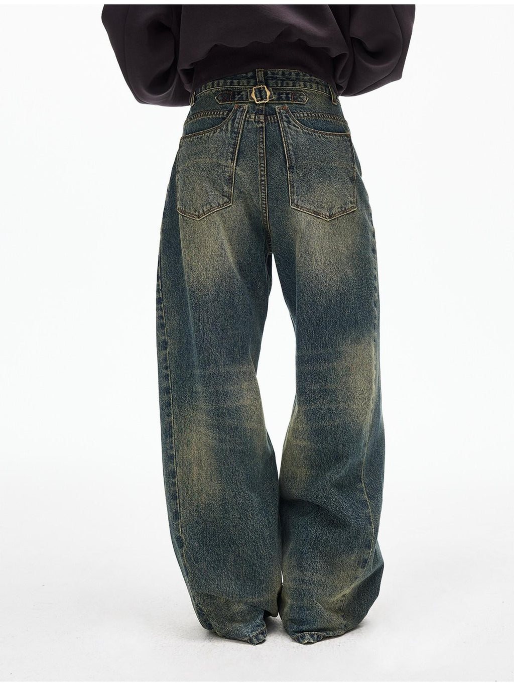 iamxiaa Cement Yellow Contrast Washed Deconstructed Pockets Women's Denim Straight Jeans