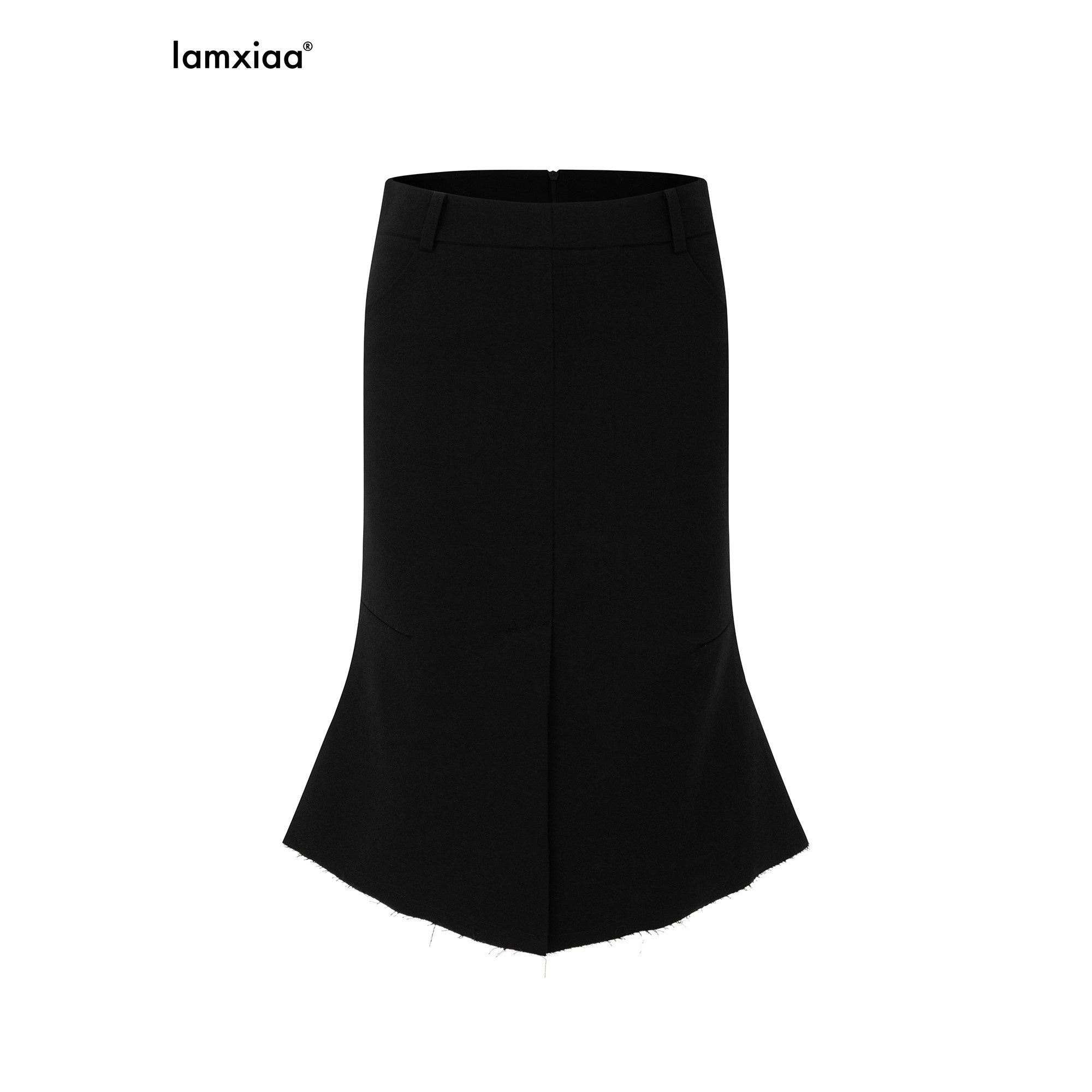 iamxiaa Center Front Slit Slimming Seamed Asymmetric Hem Women's Wool Twill Midi Skirts 978729268758