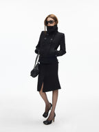 iamxiaa Center Front Slit Slimming Seamed Asymmetric Hem Women's Wool Twill Midi Skirts