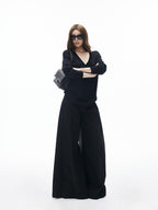iamxiaa Classic Two Tone V-neck Drop Shoulder Relaxed Women's Elastic Spun Yarn Sweaters