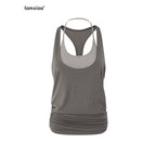 iamxiaa Colorblock Double Layer Faux Two Piece Ruched Halter Women's Lyocell Tank Tops 949801403337