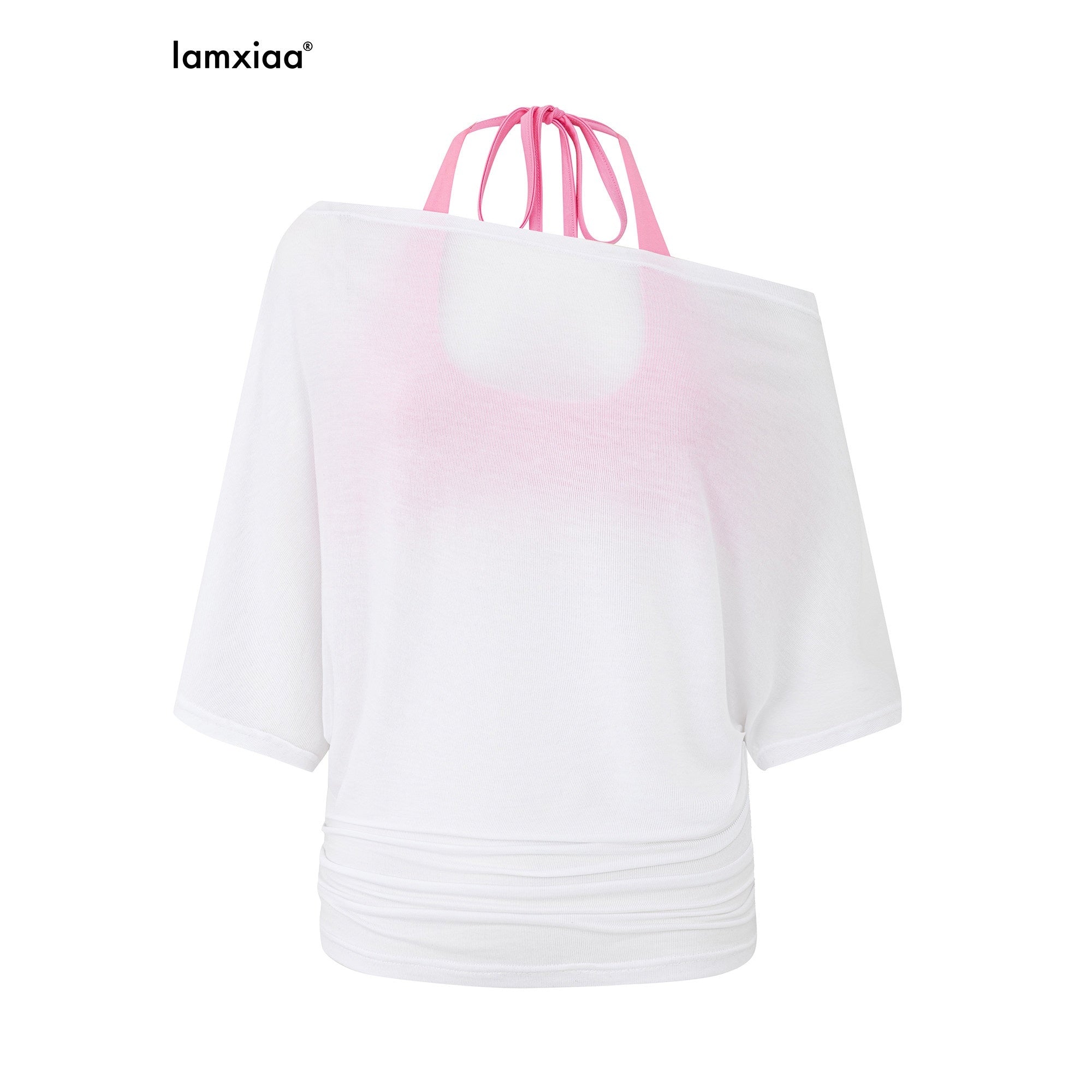 iamxiaa Convertible Off Shoulder Sheer Women's Lyocell Short Sleeve T-shirts 1049400259607