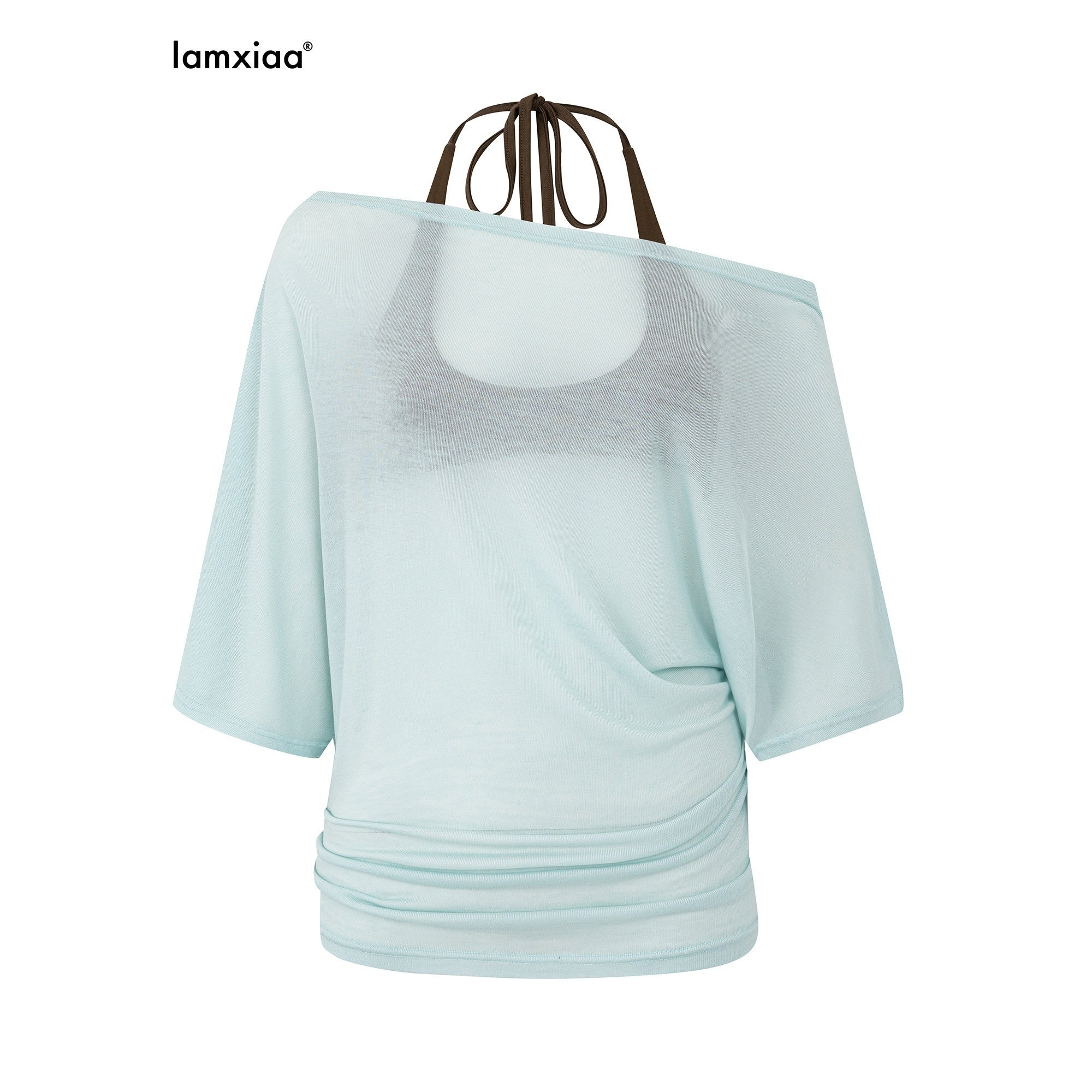 iamxiaa Convertible Off Shoulder Sheer Women's Lyocell Short Sleeve T-shirts 1049400259607