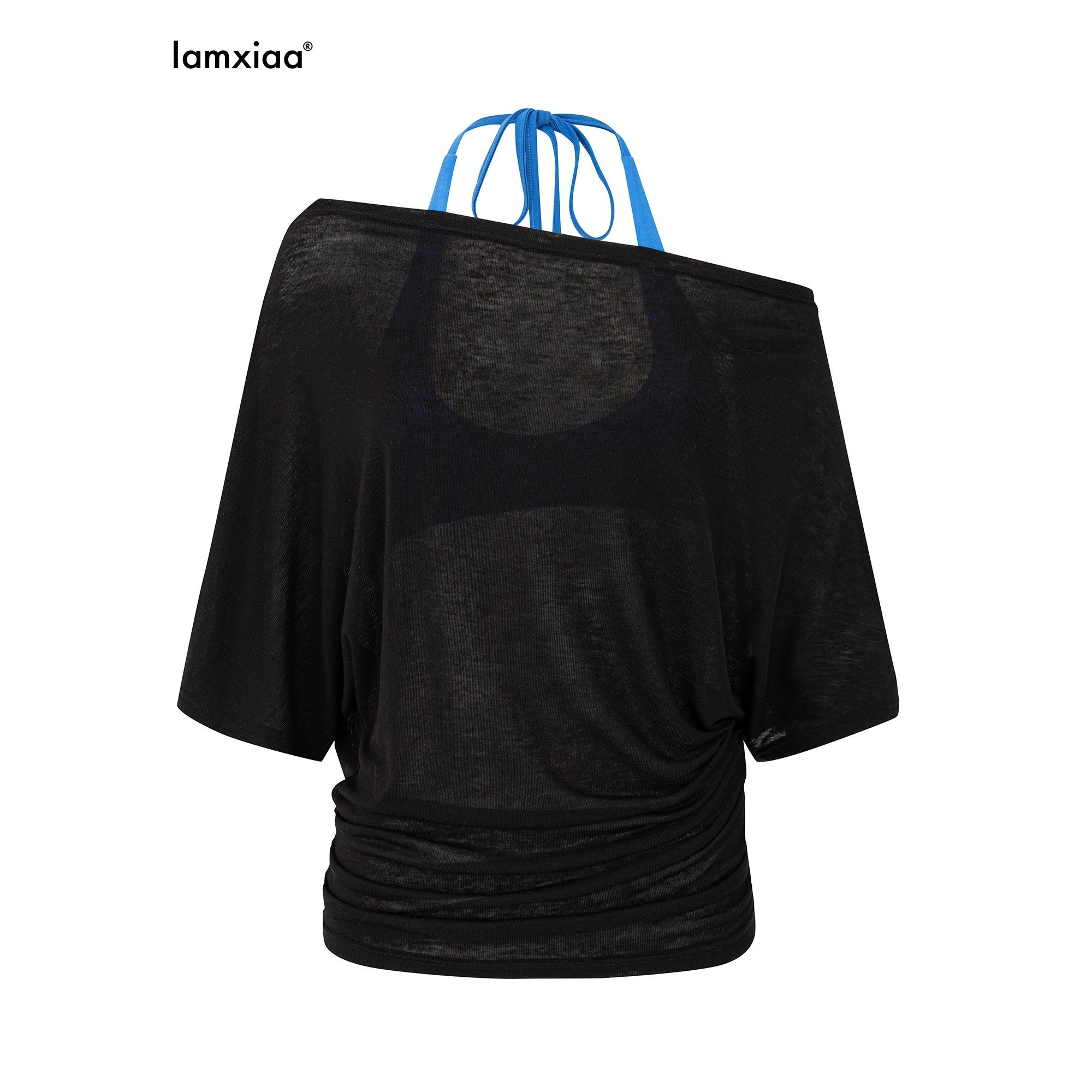 iamxiaa Convertible Off Shoulder Sheer Women's Lyocell Short Sleeve T-shirts 1049400259607