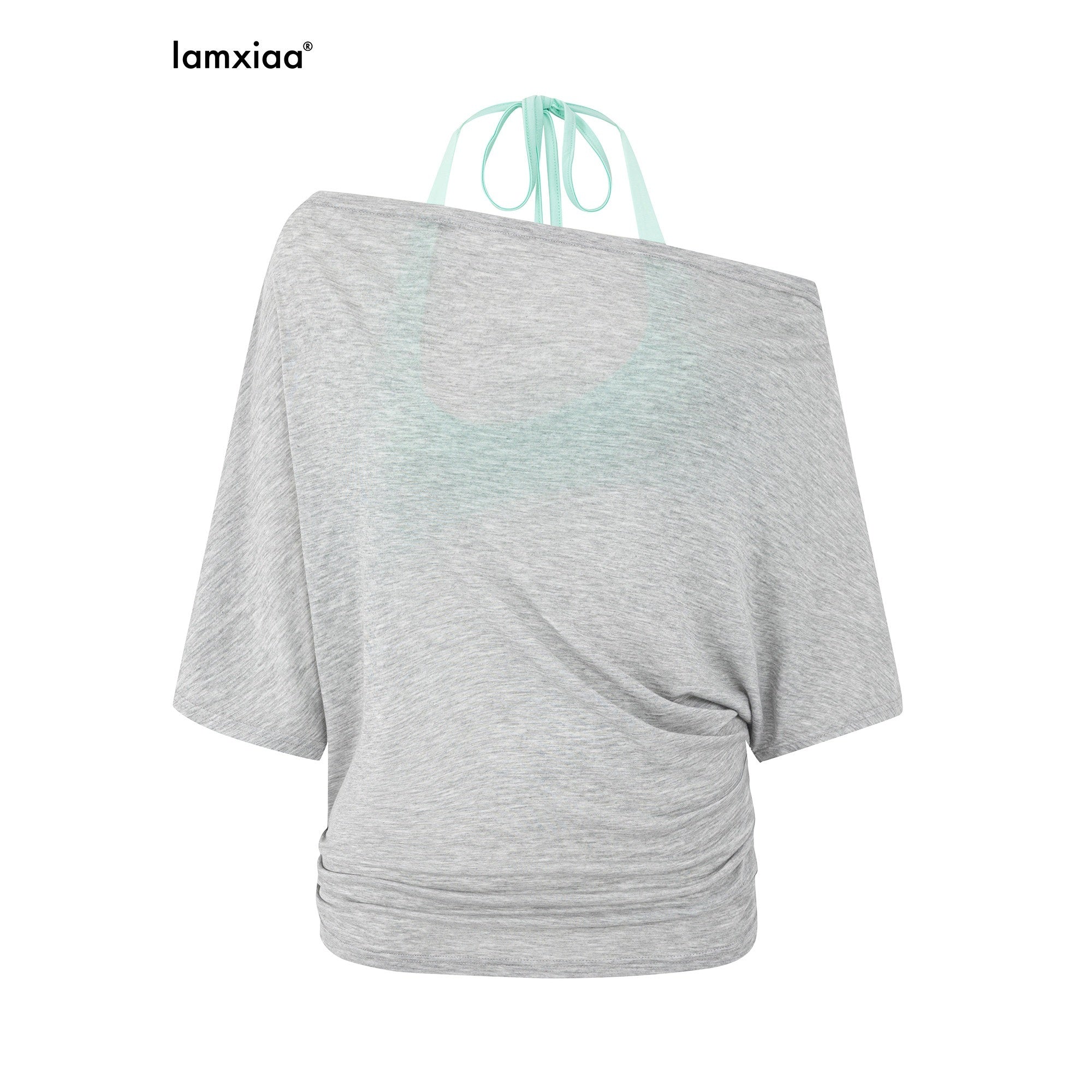 iamxiaa Convertible Off Shoulder Sheer Women's Lyocell Short Sleeve T-shirts 1049400259607
