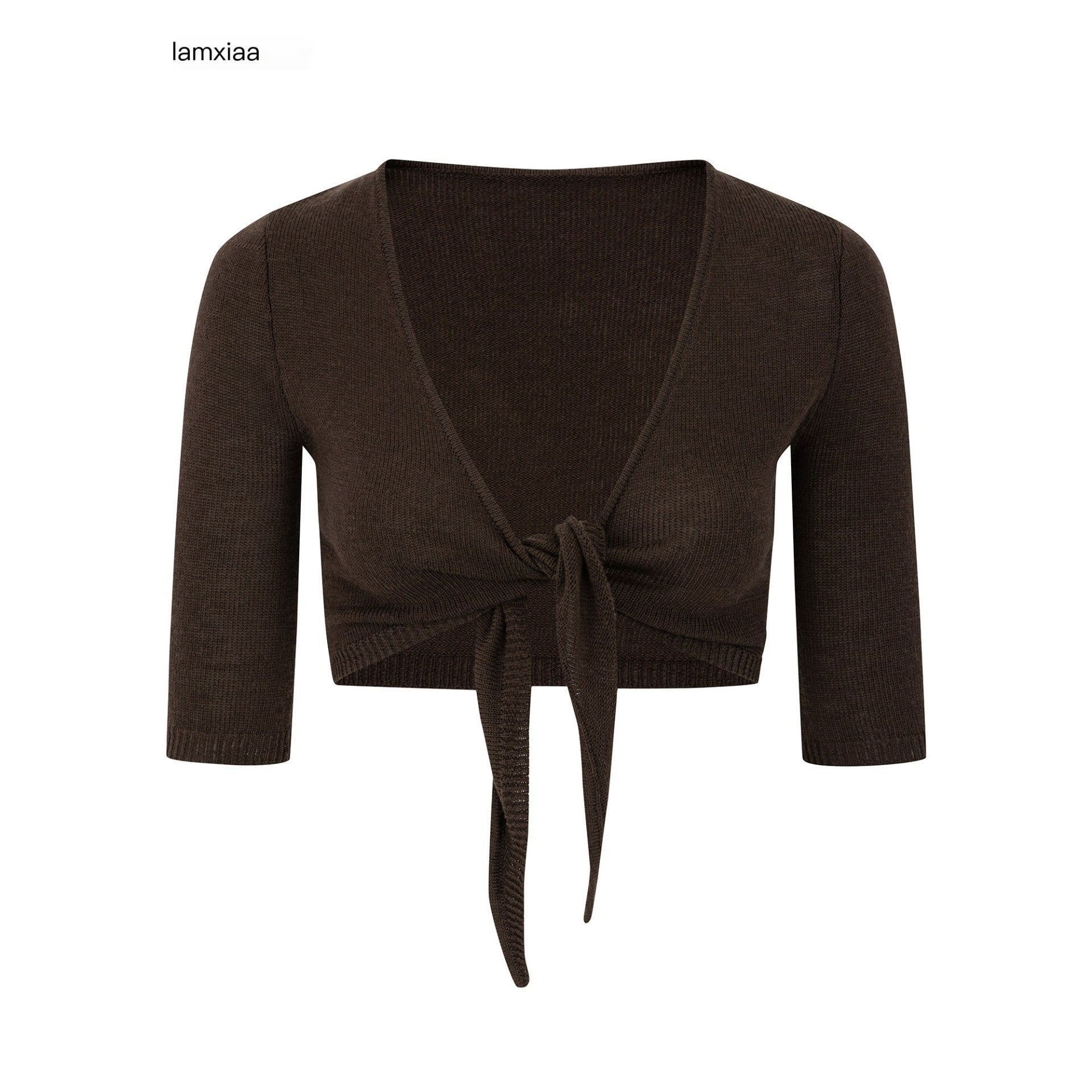 iamxiaa Cropped Waist Cutout V-neck Open Front Stretch Knit Women's Silk Wool Cardigans 1038610697817