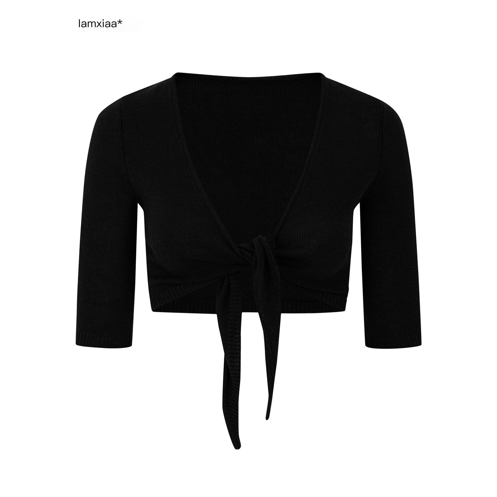 iamxiaa Cropped Waist Cutout V-neck Open Front Stretch Knit Women's Silk Wool Cardigans 1038610697817