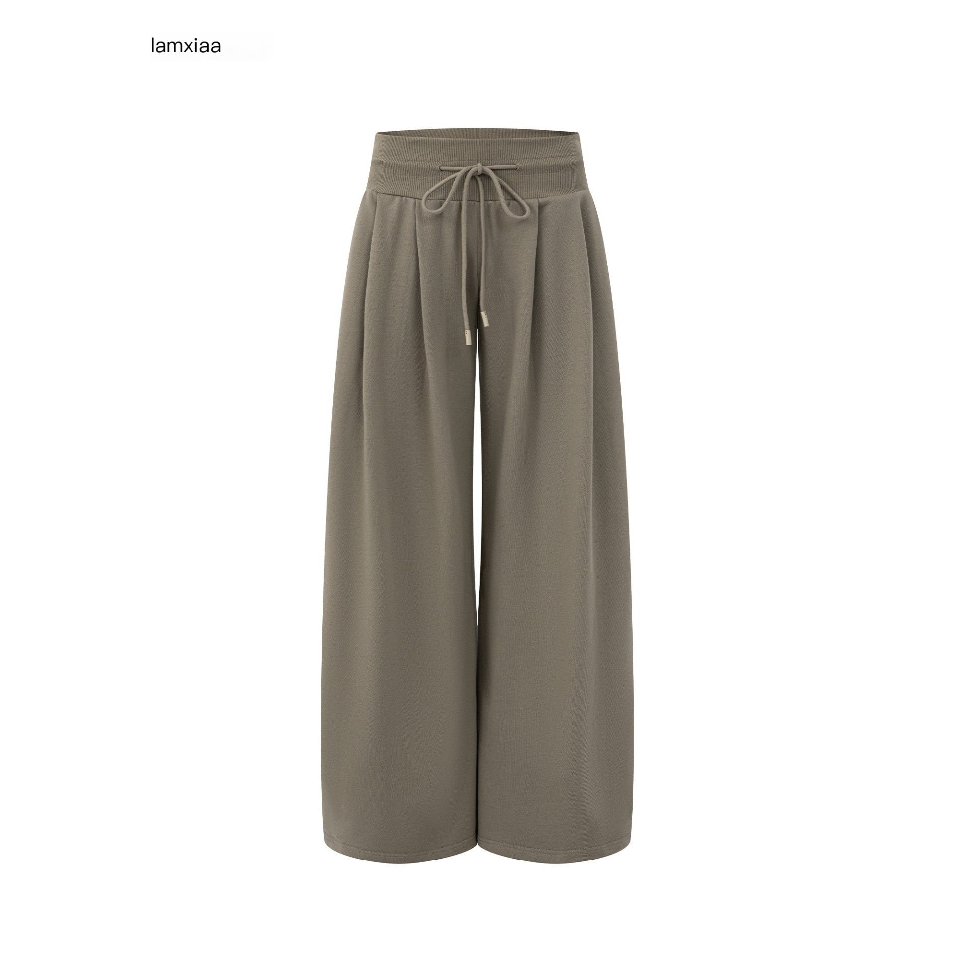 iamxiaa Curved Leg Low Rise Drawstring Double Pleat Women's Combed Cotton Chinos 1020616824172