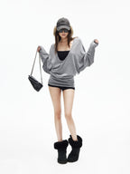 iamxiaa Deep U Neck Center Seam Batwing Women's Silk Wool Blend Long Sleeve T-shirts