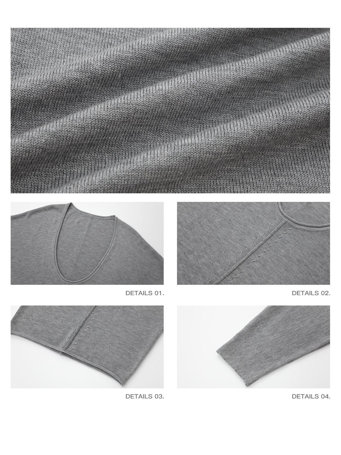 iamxiaa Deep U Neck Center Seam Batwing Women's Silk Wool Blend Long Sleeve T-shirts
