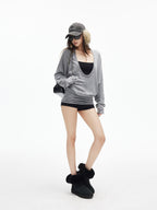 iamxiaa Deep U Neck Center Seam Batwing Women's Silk Wool Blend Long Sleeve T-shirts