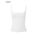 iamxiaa Deep U Neck Ribbed Slim Fit Button Front Women's Cotton Stretch Camisoles 1019841973080