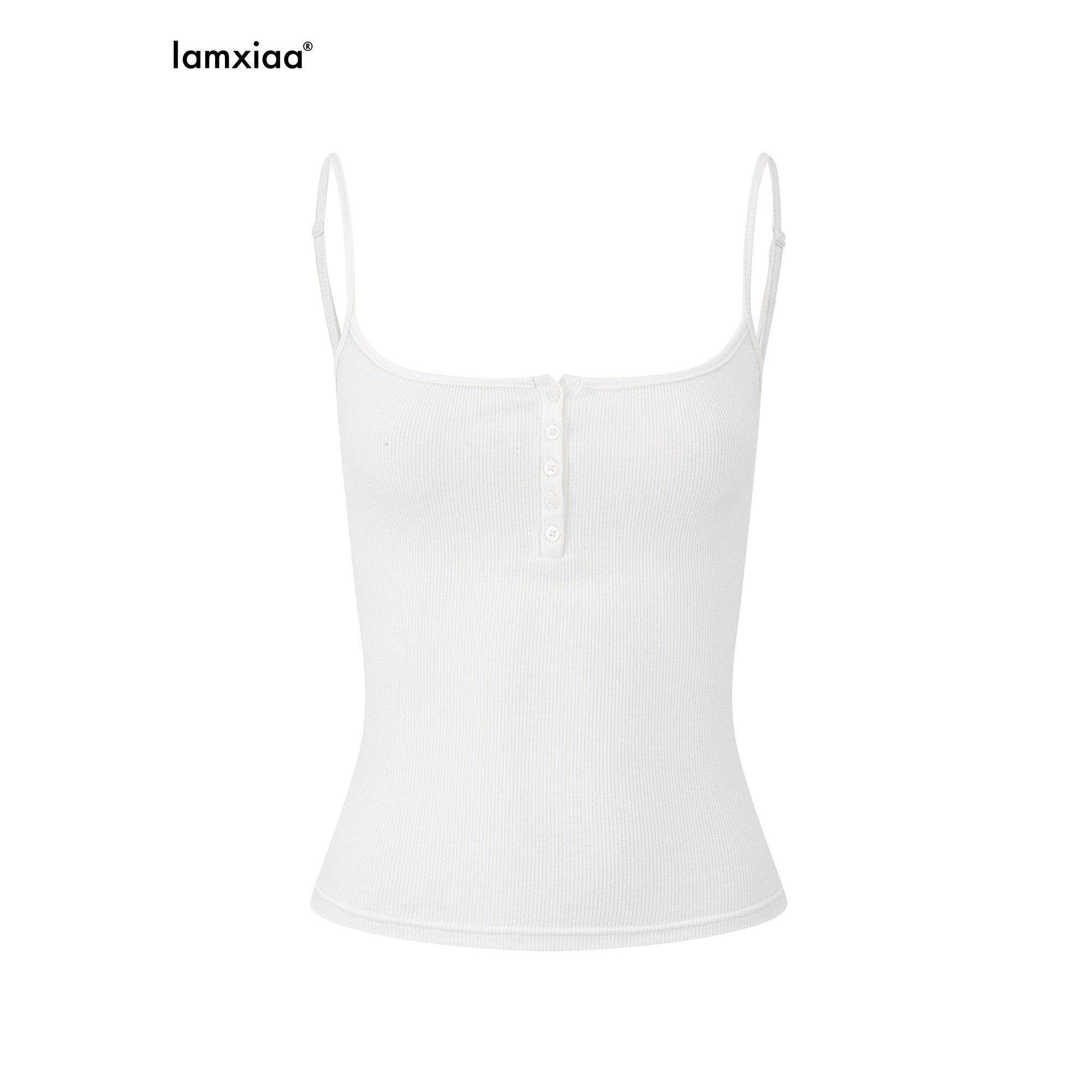 iamxiaa Deep U Neck Ribbed Slim Fit Button Front Women's Cotton Stretch Camisoles 1019841973080
