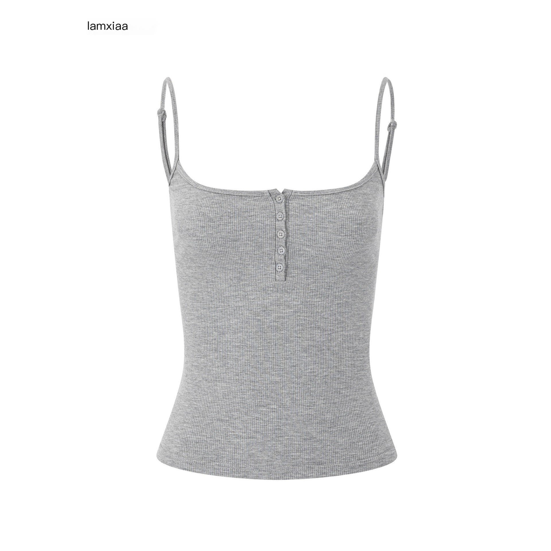 iamxiaa Deep U Neck Ribbed Slim Fit Button Front Women's Cotton Stretch Camisoles 1019841973080