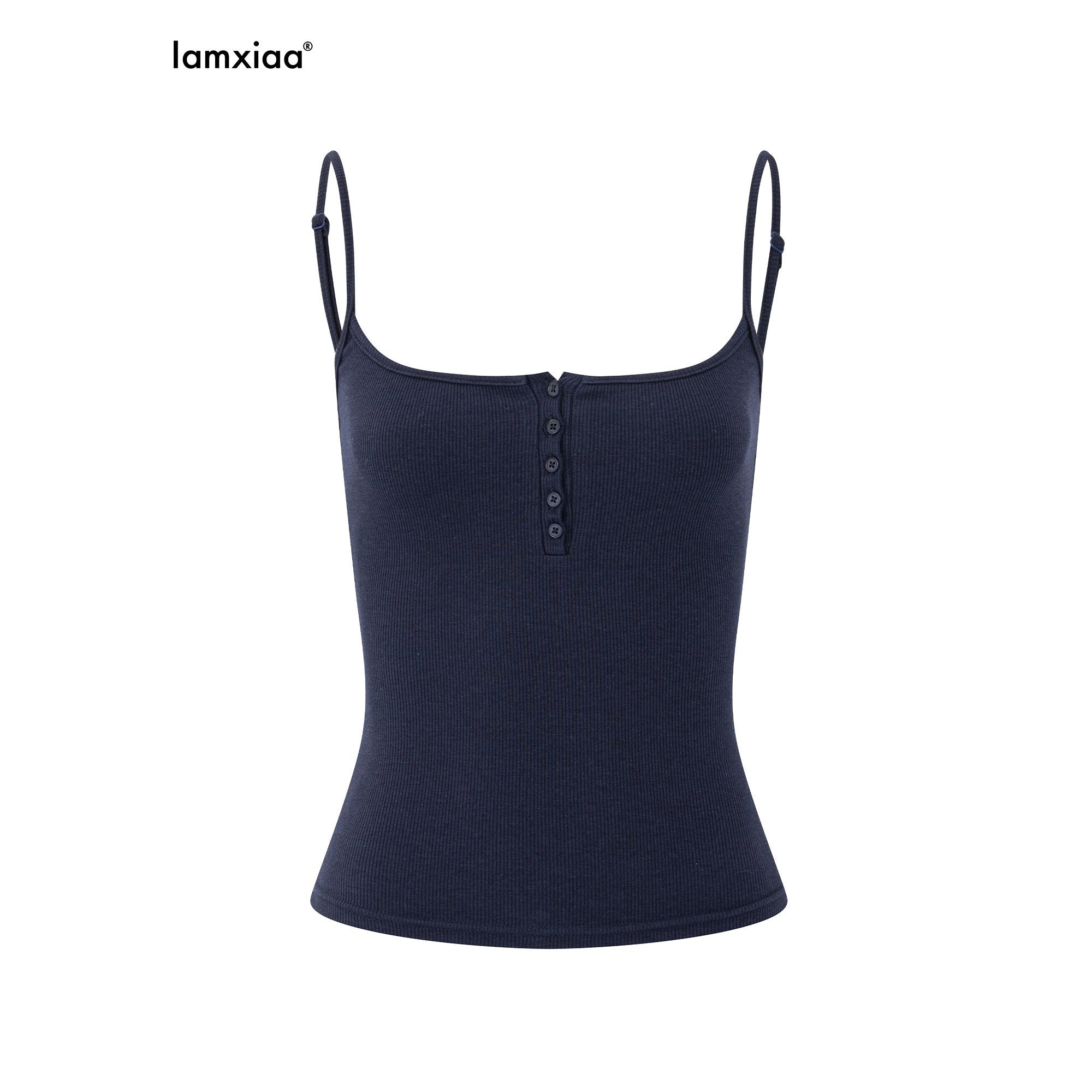 iamxiaa Deep U Neck Ribbed Slim Fit Button Front Women's Cotton Stretch Camisoles 1019841973080