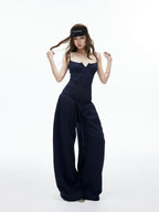 iamxiaa Deep U Neck Ribbed Slim Fit Button Front Women's Cotton Stretch Camisoles