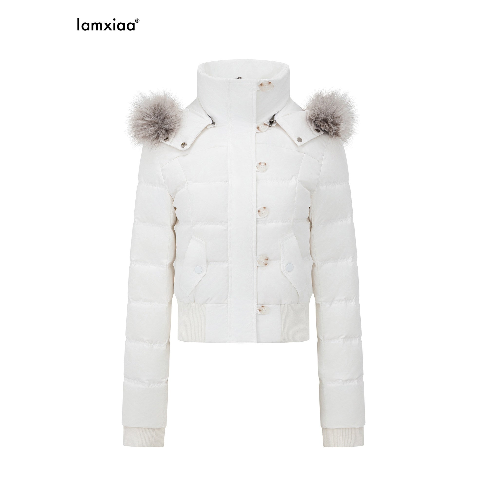 iamxiaa Detachable Hood Eco Fur Collar Slim Short Women's White Duck Down Down Jackets 988737073221