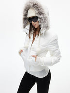 iamxiaa Detachable Hood Eco Fur Collar Slim Short Women's White Duck Down Down Jackets