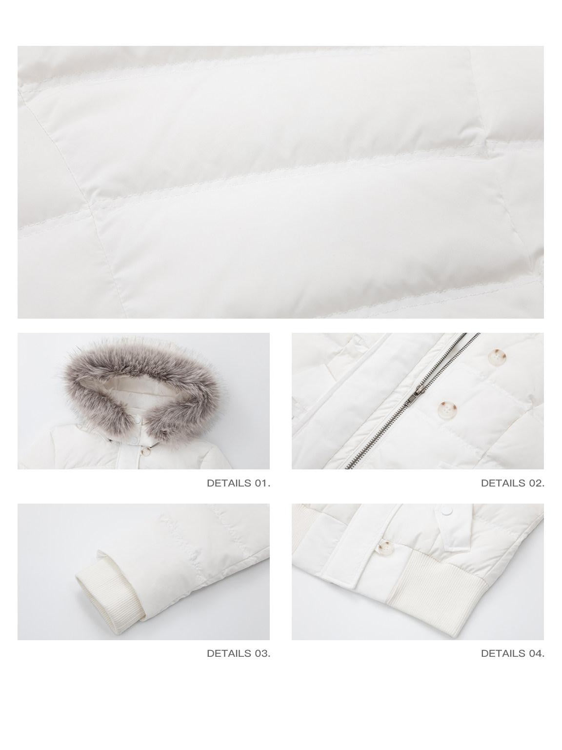 iamxiaa Detachable Hood Eco Fur Collar Slim Short Women's White Duck Down Down Jackets