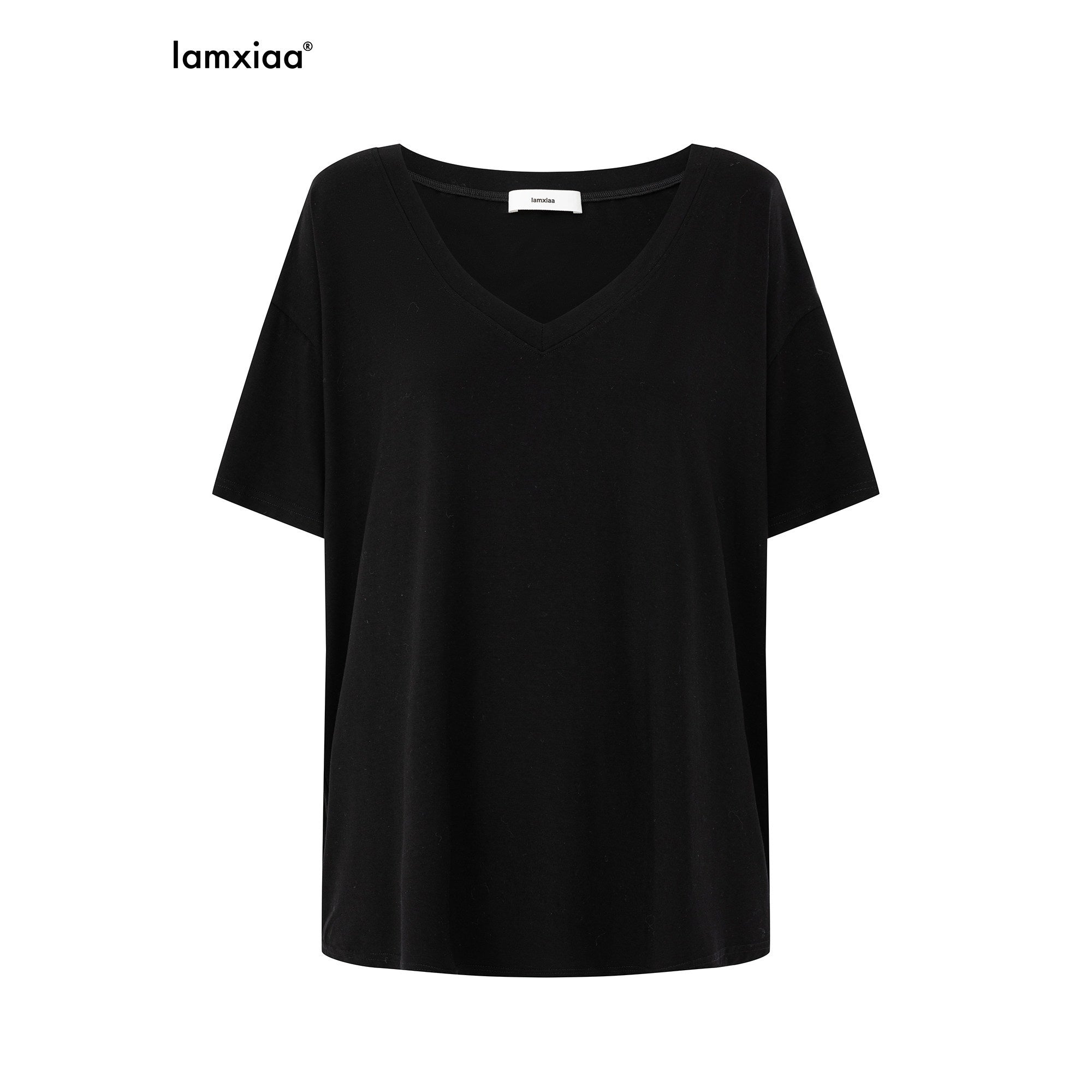 iamxiaa Drapey Deep V Drop Shoulder Women's Loose Slouchy Short Sleeve T-shirts 1030420955280
