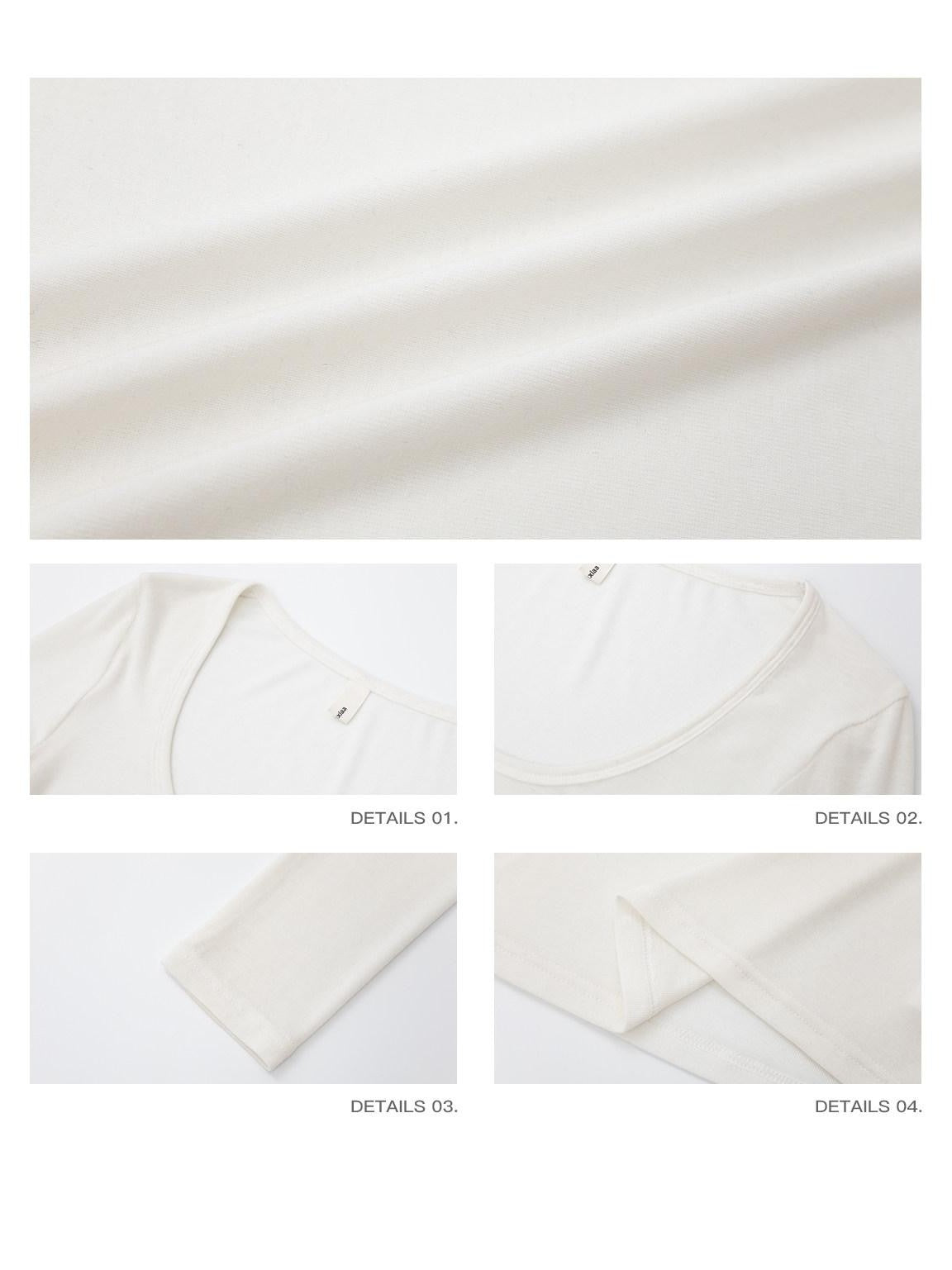 iamxiaa Fine Ribbed Slim Semi Sheer U Neck Women's Tencel Wool Long Sleeve T-shirts