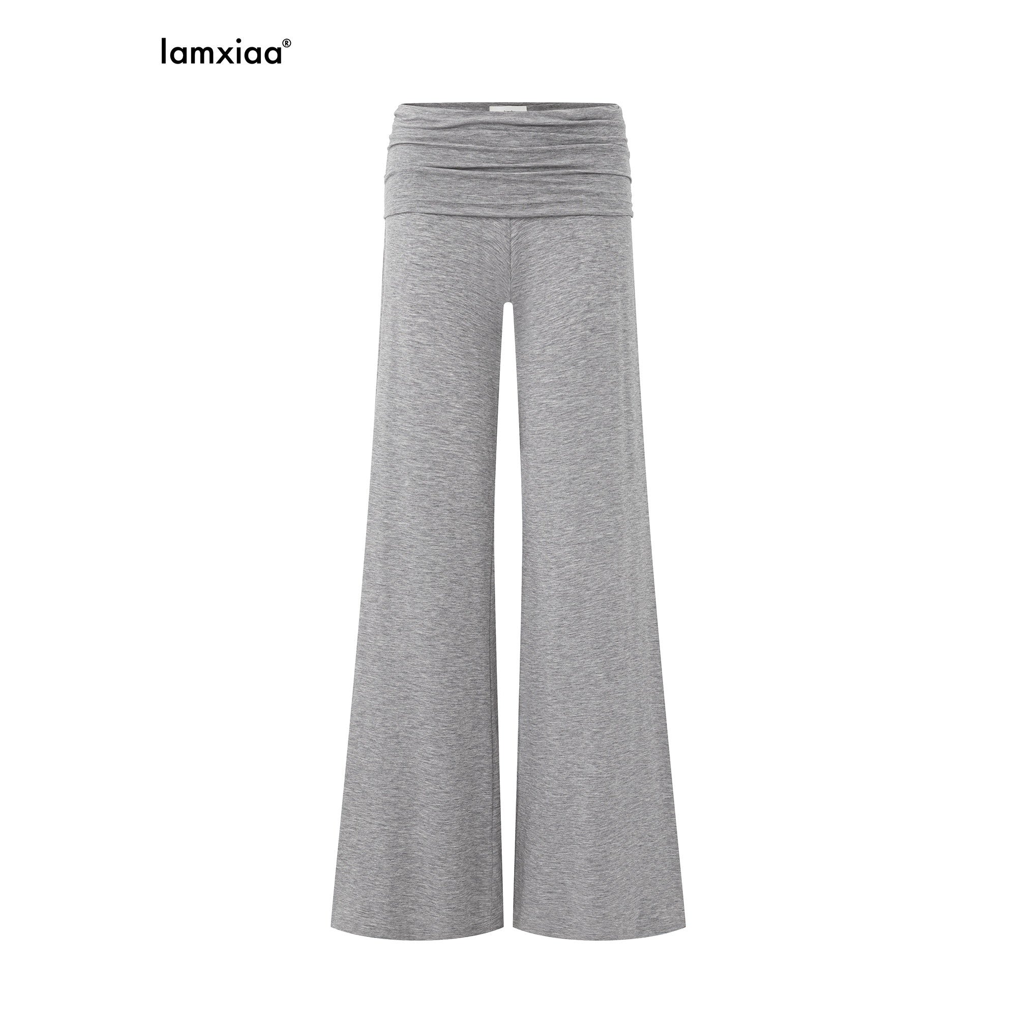 iamxiaa Foldover Waist Ruched Pleated Women's Lyocell Wool Wide-leg Pants 1061934065089