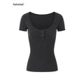 iamxiaa Frayed Edge Henley Button Slim Fit Women's Wool Knit Top & Shorts Sets 905838635833