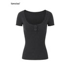 iamxiaa Frayed Edge Henley Button Slim Fit Women's Wool Knit Top & Shorts Sets 905838635833