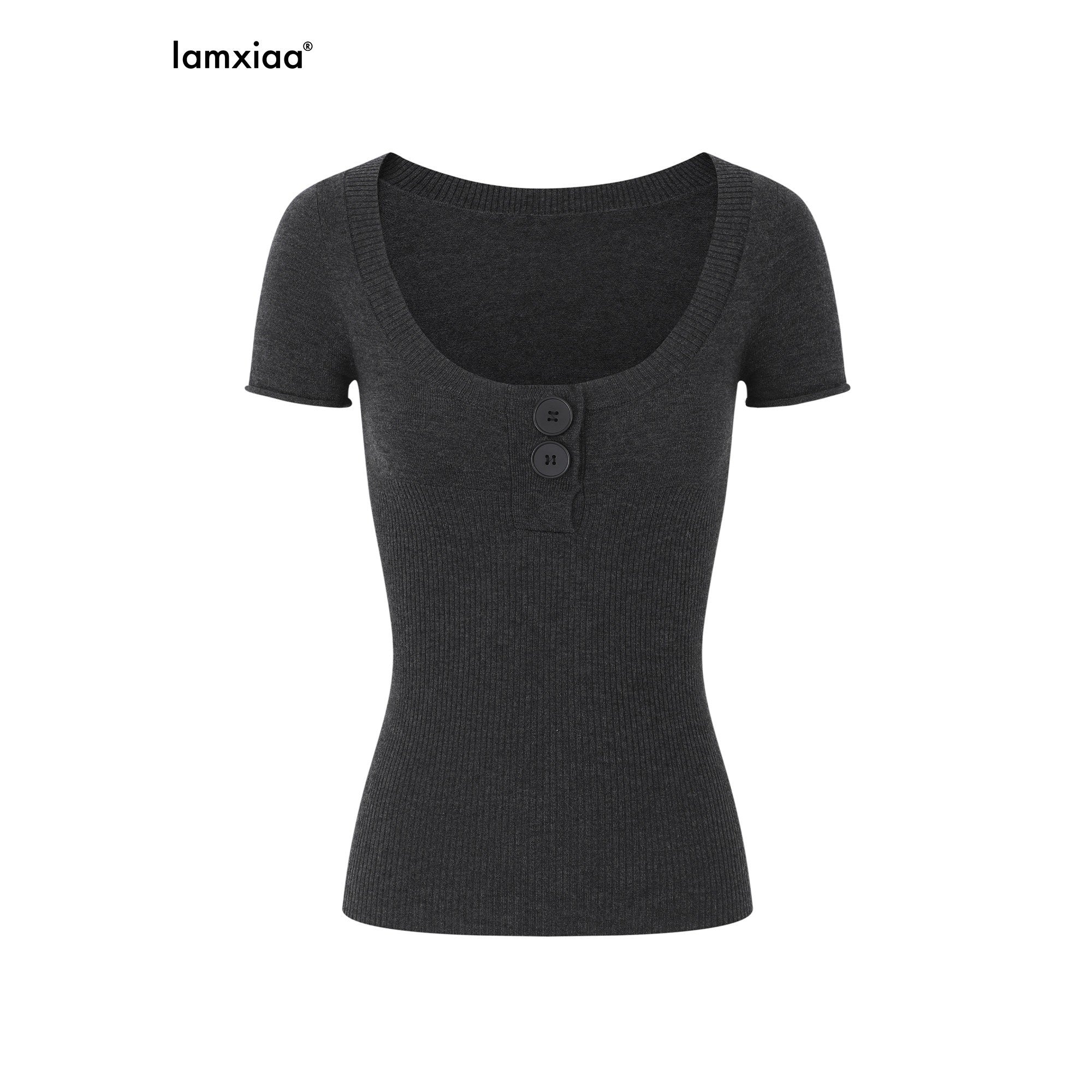 iamxiaa Frayed Edge Henley Button Slim Fit Women's Wool Knit Top & Shorts Sets 905838635833