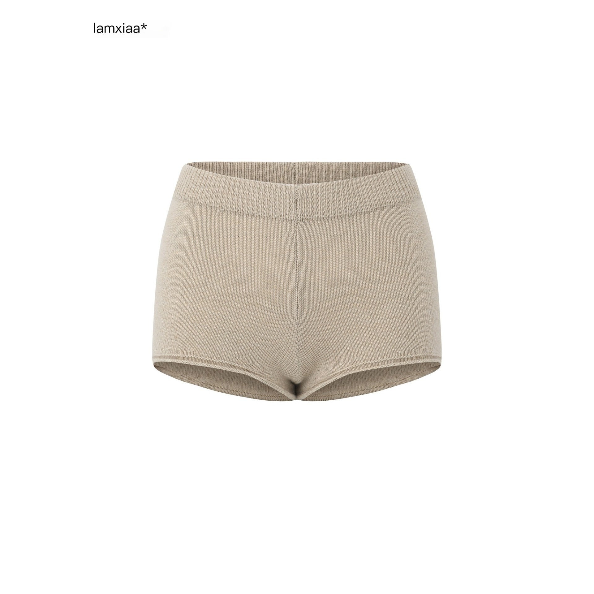 iamxiaa Frayed Edge Henley Button Slim Fit Women's Wool Knit Top & Shorts Sets 905838635833