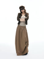 iamxiaa Frayed Hem Wide Waistband Women's Linen Cotton Asymmetric Cocoon Maxi Skirts