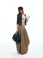 iamxiaa Frayed Hem Wide Waistband Women's Linen Cotton Asymmetric Cocoon Maxi Skirts