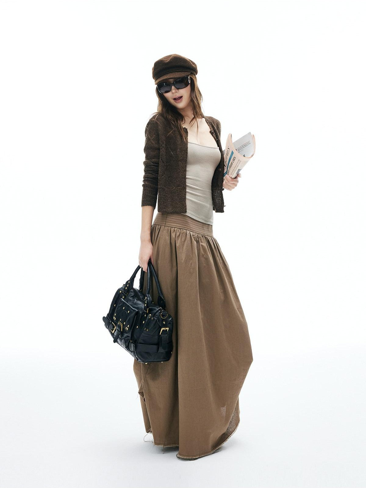 iamxiaa Frayed Hem Wide Waistband Women's Linen Cotton Asymmetric Cocoon Maxi Skirts
