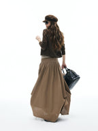 iamxiaa Frayed Hem Wide Waistband Women's Linen Cotton Asymmetric Cocoon Maxi Skirts