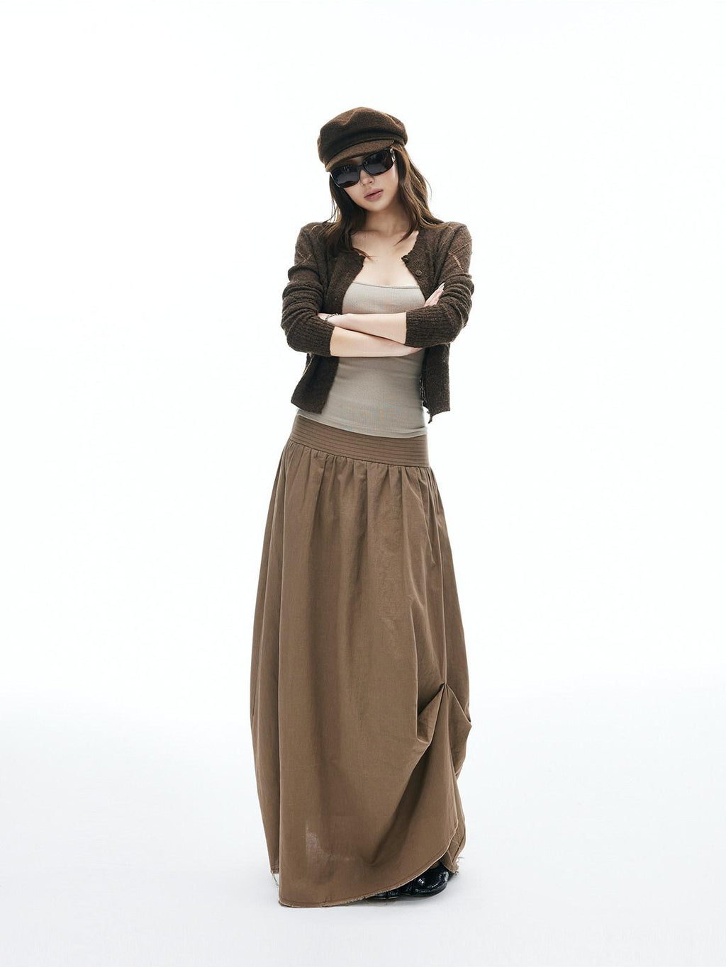iamxiaa Frayed Hem Wide Waistband Women's Linen Cotton Asymmetric Cocoon Maxi Skirts